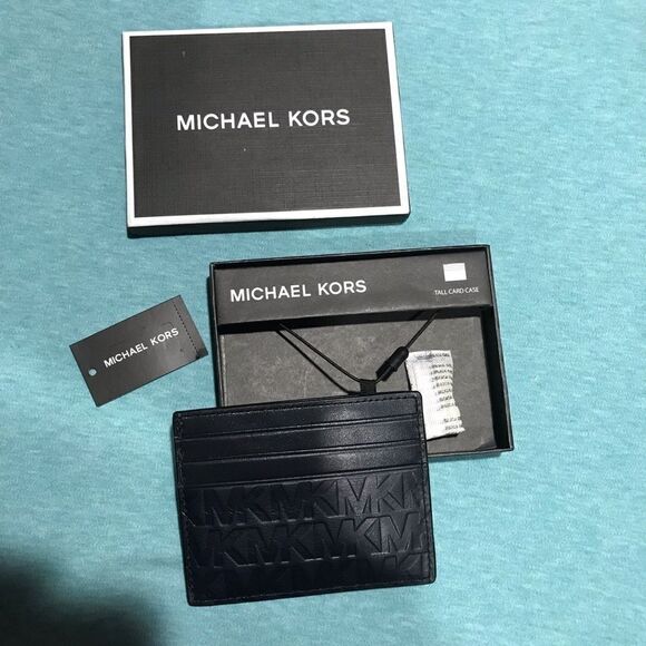 Michael Kors LEATHER Men's Tall Embossed Leather Card Case - Picture 5 of 11